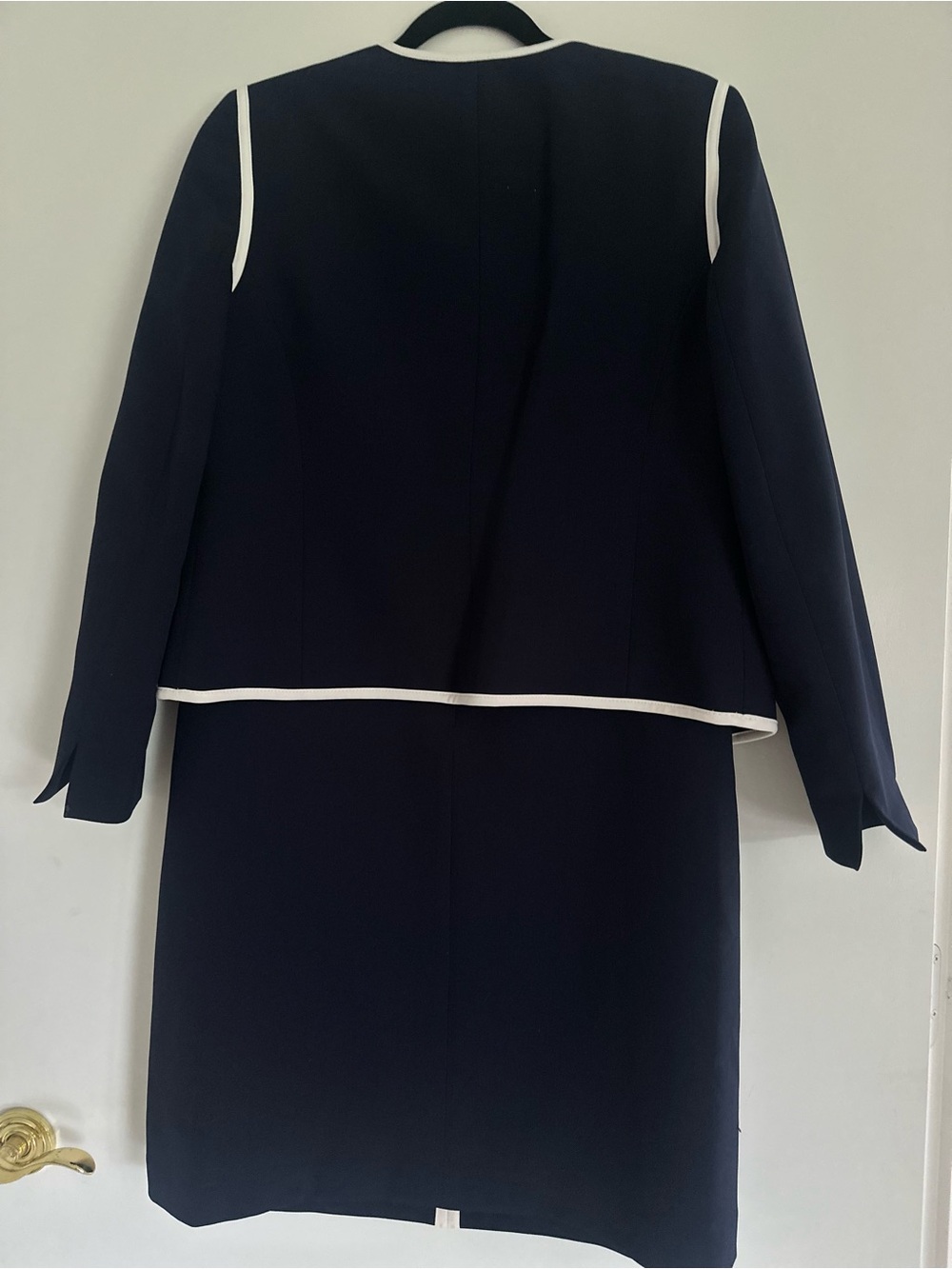 Women's Navy Midi Dress with White Contrast Trim - Picture 2 of 4
